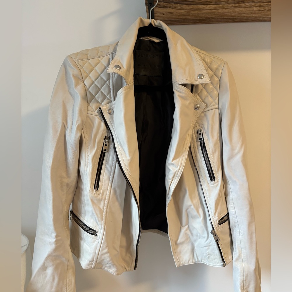 All Saints Cream Leather Jacket